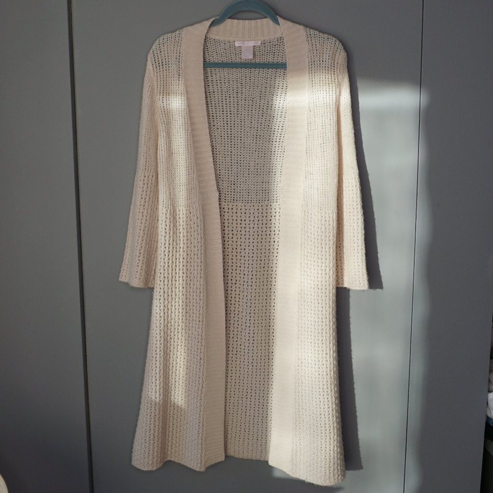 Rebecca Taylor Baby Alpaca Beige Long Duster Cardigan Sweater size M